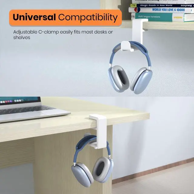 Alt view image 3 of 6 - 3in1 Rotating Headphone Holder - EURPMASK 3in1 PC Gaming Headset Holder w/Detachable Controller Holder, Adjustable Clamp-on Headset Stand,Headphone Hanger Hook Under Desk w/Cable Clip Organizer