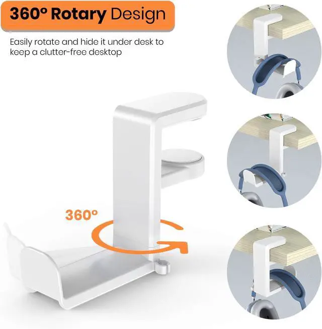 Alt view image 4 of 6 - 3in1 Rotating Headphone Holder - EURPMASK 3in1 PC Gaming Headset Holder w/Detachable Controller Holder, Adjustable Clamp-on Headset Stand,Headphone Hanger Hook Under Desk w/Cable Clip Organizer