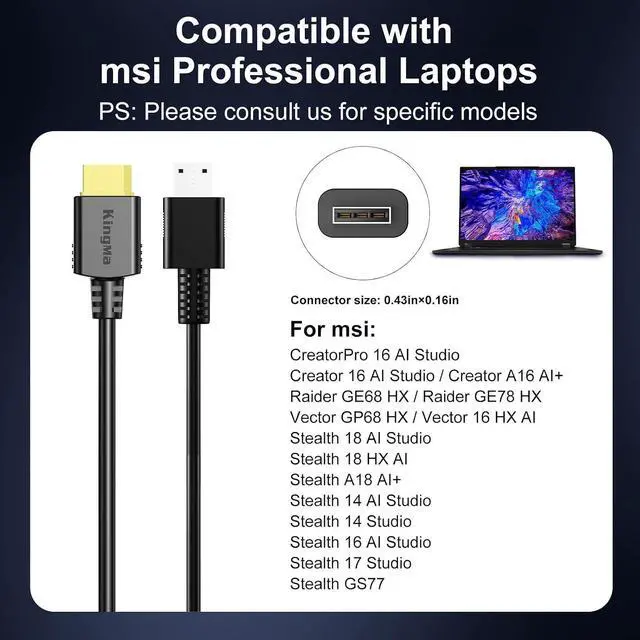 Alt view image 4 of 7 - 330W (20V/16.5A) GaN Gaming Laptop Charger for MSI Vector GP68 HX/GP78 HX,PD 3.0 Fast Charging Adapter with 11 * 4.0mm Cable Port, Compatible with Titan GT77 HX/Raider GE66/GE76 HX/Stealth GS77