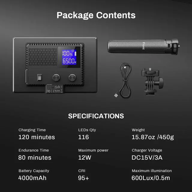 Alt view image 7 of 7 - 9" LED Video Light, 2500K-6500K Camera Light with Desk Stand