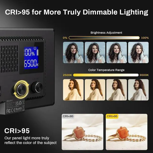 Alt view image 4 of 7 - 9" LED Video Light, 2500K-6500K Camera Light with Desk Stand