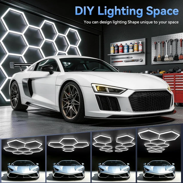 Alt view image 4 of 7 - LZHOME Hexagon LED Garage Light Fixture: 11 Grids 39600LM Super Bright Honeycomb Led Ceiling Lights, 5000K Natural White, Hexagon Light for Garage Basement Warehouse Gym Car Detailing Shop