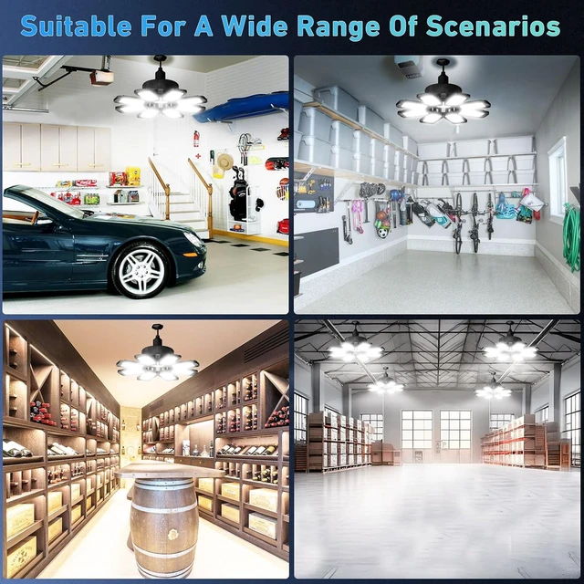 Alt view image 7 of 7 - Garage Light - 240W 24000LM 6500K Garage Lights Ceiling LED with 8+1 Deformable Panels, E26/E27 Screw Socket in LED Shop Light for Workshop, Basement, Gym, Barn, Warehouse etc Bay Lighting