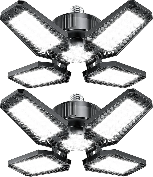 Main image of Garage Lights 2 Pack 120W, 12000LM LED Garage Lights with 4+1 Deformable Panels 6500K Screw in LED Shop Lighting for Workshop, Basement Support E26/E27