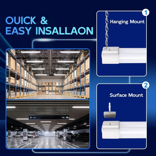 Alt view image 3 of 7 - hykolity 10 Pack 4FT Linkable LED Utility Light Fixture, 4400lm, 42W, 5000K Daylight for Workshop, Garage, Hanging or Surface Mount, with Power Cord, ETL