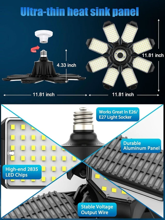 Alt view image 5 of 7 - TANBABY 2 Pack Garage Lights, 8+1 Deformable Ceiling Light, 52000LM 6500K