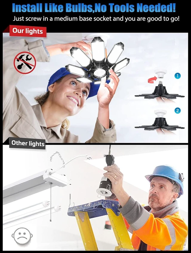 Alt view image 7 of 7 - TANBABY 2 Pack Garage Lights, 8+1 Deformable Ceiling Light, 52000LM 6500K