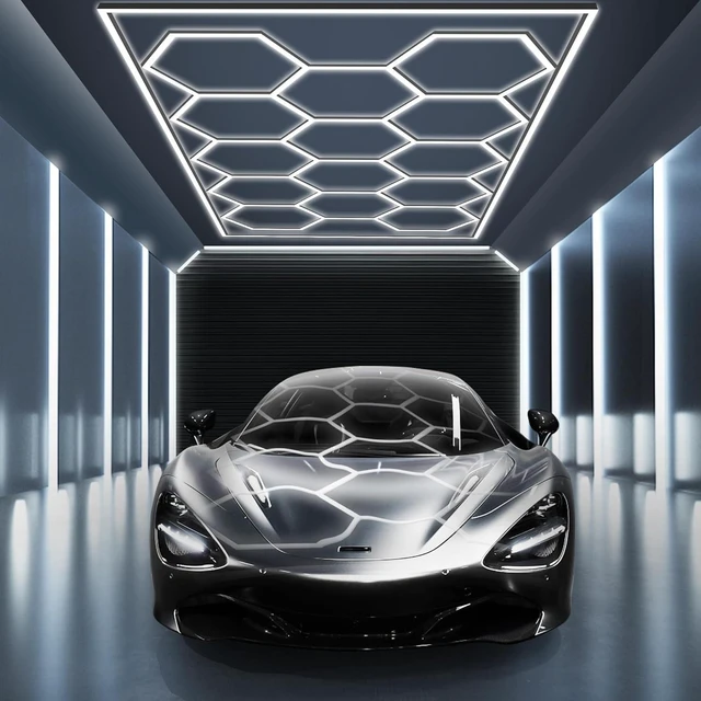 Main image of MODERN Hexagon Garage Light: Higher Brightness 720W 86400 Lumens Hexagon Led Garage Light with Rectangle Frame 6500K for Garage, Basement, Warehouse, Auto Beauty Shop, Car Detailing Shop etc.