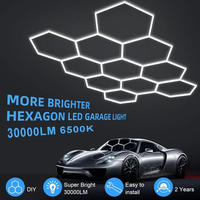 Alt view image 6 of 7 - MODERN 11 Hexagon LED Garage Light, Ultra-Bright 6500K Natural White, 11 Grids for Garage, Mall, Shop, and Auto Detailing.