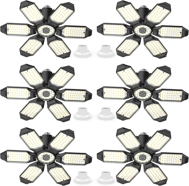 Main image of Led Garage Lights Bulb 6 Pack 200W Super Bright Ceiling Led Shop Lights, E26/E27 Base, 6500K, 20000LM Deformable Led Garage Light for Basement, Attic and Workshop Commercial Bay Lighting