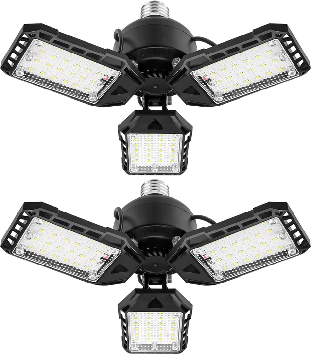 Main image of Aoretic LED Garage Lights 2 Pack -80W, 8000LM 6500K Led Shop Light with 3 Deformable Panels, Basement Barn Light Garage Ceiling Lights, E26 for Garage, Warehouse, Shop, Basement