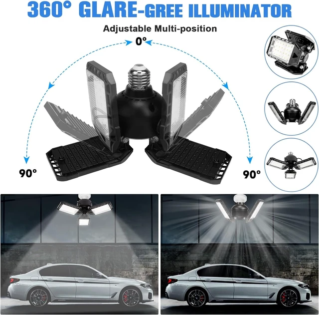 Alt view image 2 of 7 - Aoretic LED Garage Lights 2 Pack -80W, 8000LM 6500K Led Shop Light with 3 Deformable Panels, Basement Barn Light Garage Ceiling Lights, E26 for Garage, Warehouse, Shop, Basement