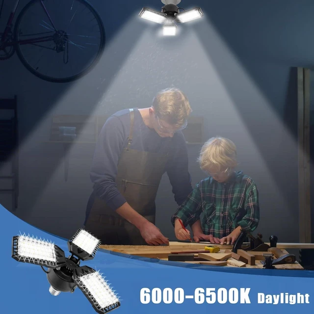 Alt view image 6 of 7 - Aoretic LED Garage Lights 2 Pack -80W, 8000LM 6500K Led Shop Light with 3 Deformable Panels, Basement Barn Light Garage Ceiling Lights, E26 for Garage, Warehouse, Shop, Basement