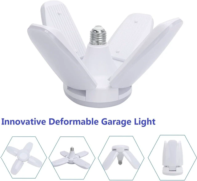 Alt view image 2 of 7 - (4 Pack) LED Garage Lights, 60W Trilights Ceiling, High Low Bay Deformable Adjustable 4 Led Light Bulbs 6000LM 6000K, Screw in Tribright Garage Lighting Fixture,CRI80 Daylight