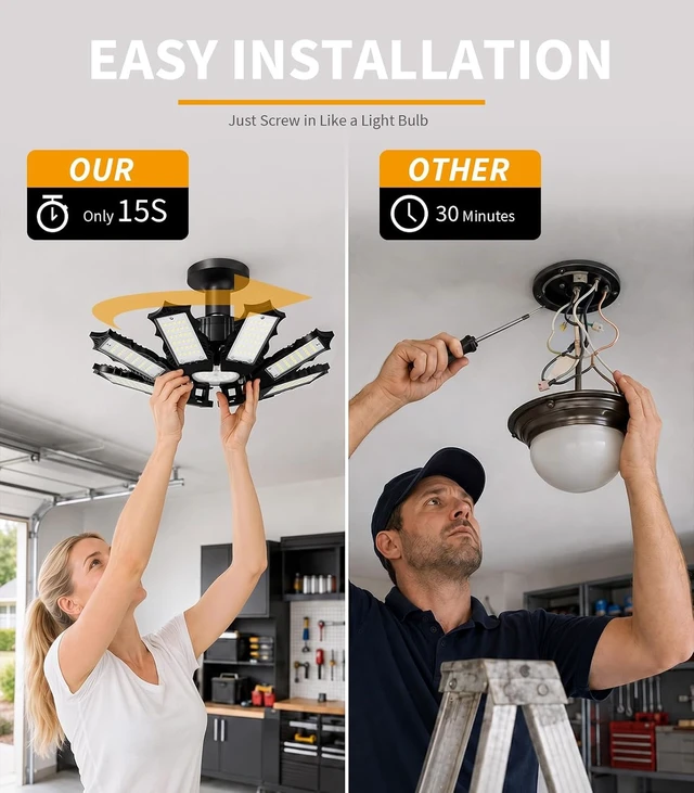 Alt view image 4 of 7 - Garage Lights, 210W, 8+1 Deformable Panels Support E26/E27,4 Pack
