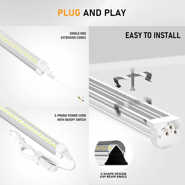 Alt view image 4 of 6 - ONLYLUX 8ft LED Shop Light, 8' 100W 15000lm 6000K (12 Pack)