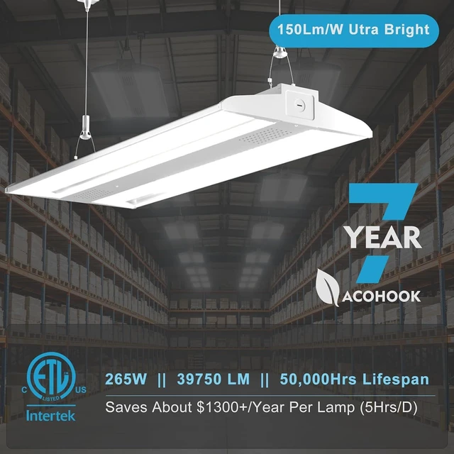 Alt view image 7 of 7 - 4FT LED Linear High Bay Light 265W 39750LM 5000K, ETL Listed Commercial Shop Light for Warehouse Garage Workshop Gym, 100-277V Industrial Lighting with 7-Year Warranty, 2-Pack