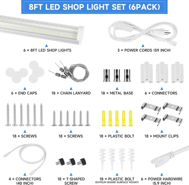 Alt view image 3 of 7 - Phiwicsh 8FT U Shape 125W Integrated Tube Bright LED Light, 6500K Clear White, 20000LM - Flush Mount/Hanging Linkable LED Ceiling Lights for Garage, Plug&Play, 6 Pack