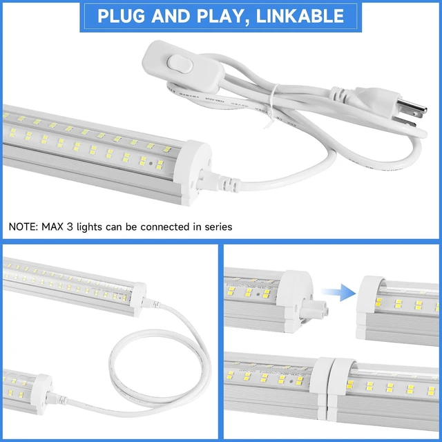 Alt view image 5 of 7 - Phiwicsh 8FT U Shape 125W Integrated Tube Bright LED Light, 6500K Clear White, 20000LM - Flush Mount/Hanging Linkable LED Ceiling Lights for Garage, Plug&Play, 6 Pack