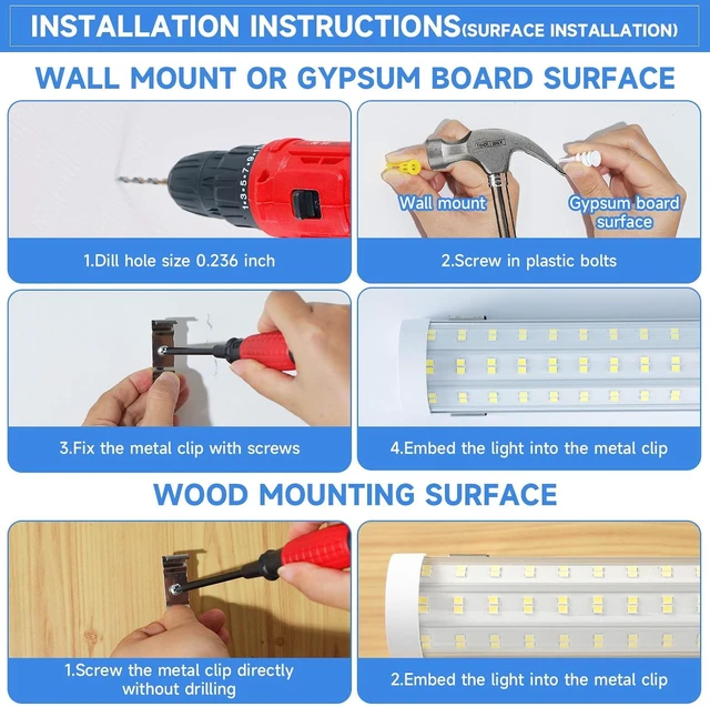 Alt view image 6 of 7 - Phiwicsh 8FT U Shape 125W Integrated Tube Bright LED Light, 6500K Clear White, 20000LM - Flush Mount/Hanging Linkable LED Ceiling Lights for Garage, Plug&Play, 6 Pack