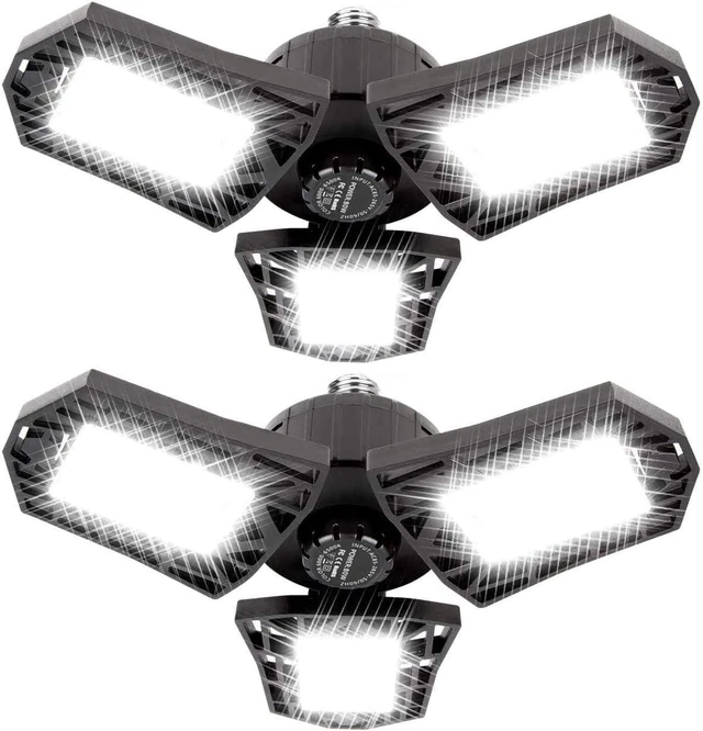 Main image of Deformable LED Garage Light - 6000 Lumen 6500K Daylight 60W, Three Leaf Garage Organization Ceiling Lighting, Pack of 2