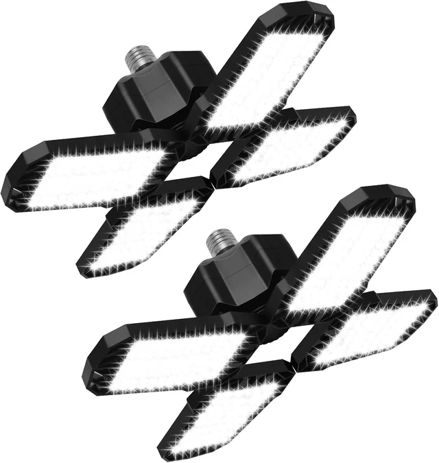 Main image of 2 Pack LED Garage Light, 150W 15000LM 6500K LED Shop Lights, Garage Lights Ceiling Led with 4 Deformable Panels, Screw in E26/E27 Bulb Socket for Warehouse, Basement, Attic, Barn, High Bay Lighting