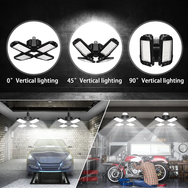 Alt view image 3 of 6 - 2 Pack LED Garage Light, 150W 15000LM 6500K LED Shop Lights, Garage Lights Ceiling Led with 4 Deformable Panels, Screw in E26/E27 Bulb Socket for Warehouse, Basement, Attic, Barn, High Bay Lighting