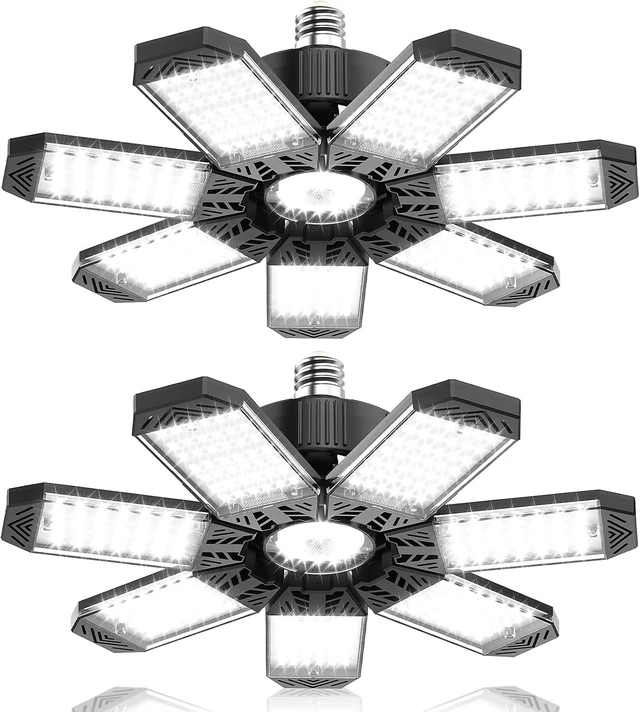 Main image of LED Garage Light 200W, 2 Pack 20000LM Bright Garage Lights Ceiling Led with 7 Adjustable Panels, 6500K Shop Lighting Screw in E26/E27 Bulb Socket, LED Lights for Shop Barn Basement Bay