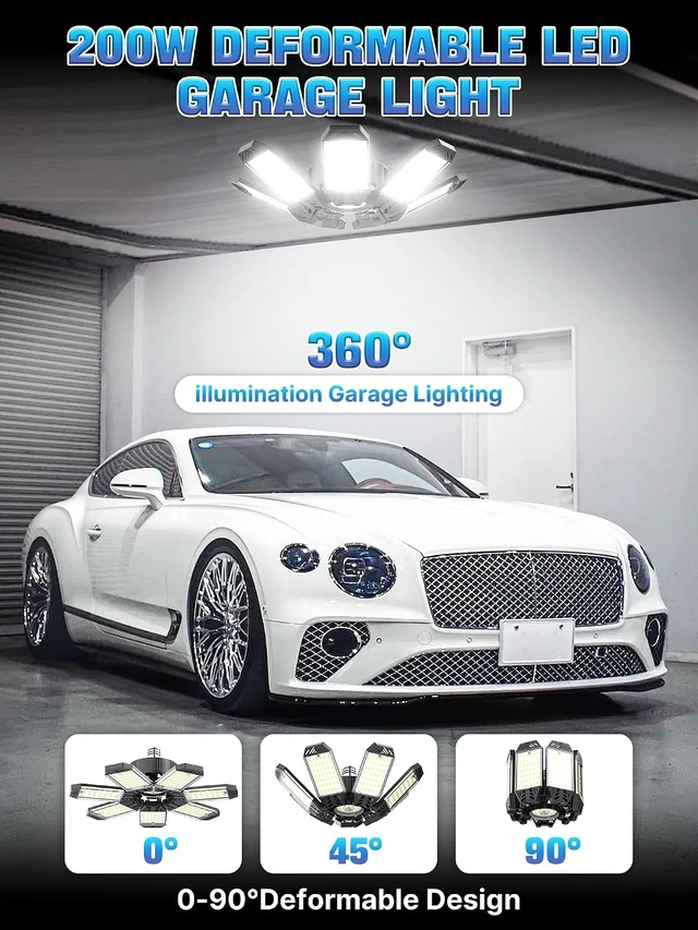 Alt view image 3 of 7 - LED Garage Light 200W, 2 Pack 20000LM Bright Garage Lights Ceiling Led with 7 Adjustable Panels, 6500K Shop Lighting Screw in E26/E27 Bulb Socket, LED Lights for Shop Barn Basement Bay