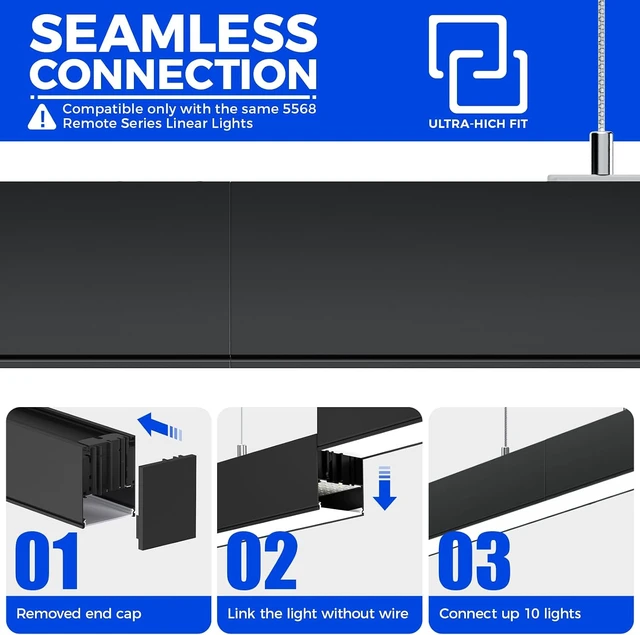 Alt view image 3 of 7 - Barrina 5568 Remote Series LED Linear Light Fixture 4FT 45W, Black, 4 Packs