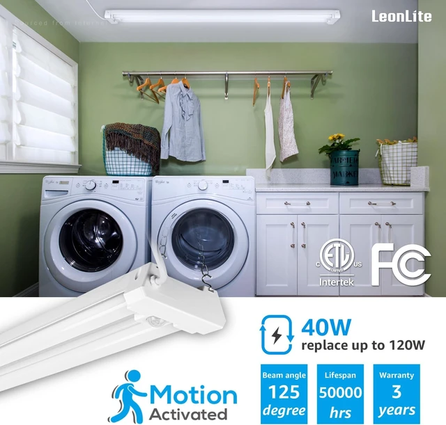 Alt view image 2 of 7 - LEONLITE 2-Pack 4FT Motion Sensor LED Utility Shop Light, 40W, 5000K