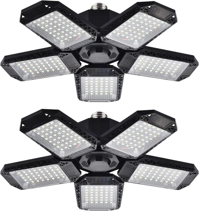 Main image of Mefflypee LED Garage Lights, 120W Deformable LED Garage Ceiling Light with 5 Adjustable Panels, 12000LM E26 Shop Lamp for Basement, Barn, High Bay, Store (2 Pack)