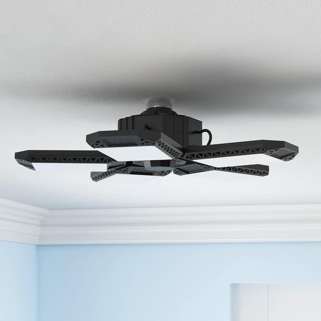 Alt view image 2 of 7 - Mefflypee LED Garage Lights, 120W Deformable LED Garage Ceiling Light with 5 Adjustable Panels, 12000LM E26 Shop Lamp for Basement, Barn, High Bay, Store (2 Pack)