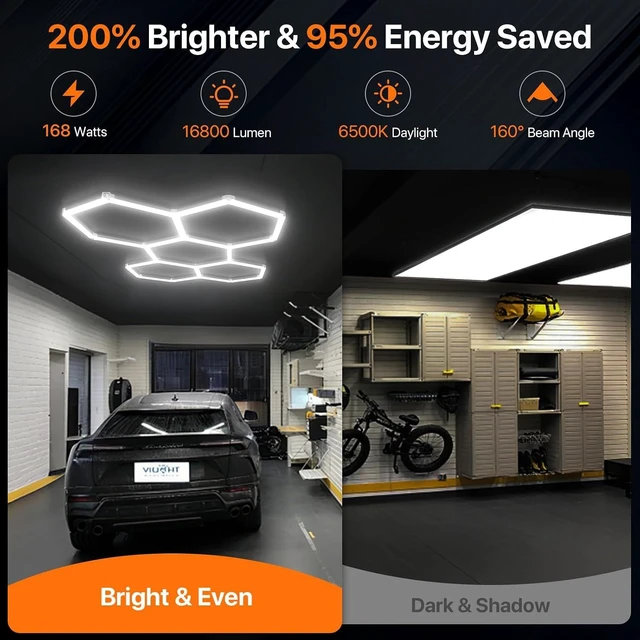 Alt view image 2 of 7 - Hexagon Garage Lights: 168W 5 Grids Hexagon Led Lights 18480LM