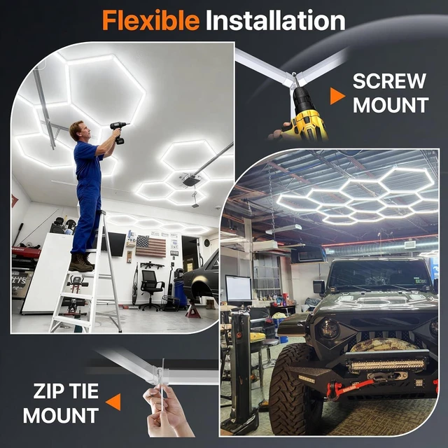 Alt view image 5 of 7 - Hexagon Garage Lights: 168W 5 Grids Hexagon Led Lights 18480LM