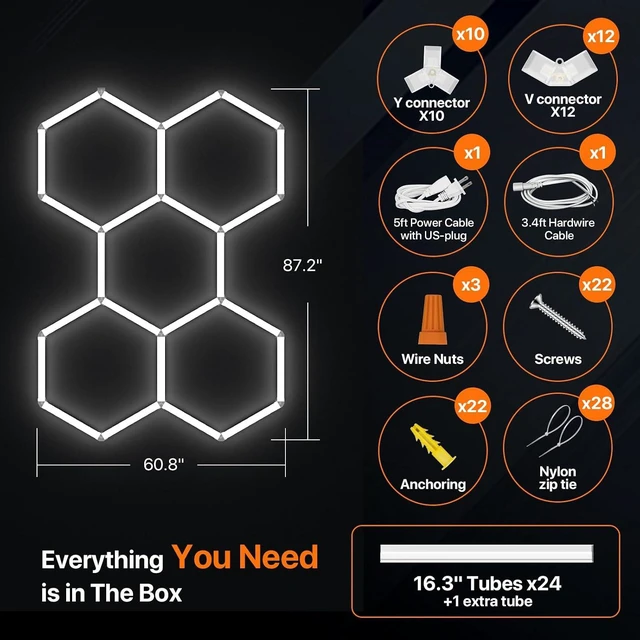 Alt view image 6 of 7 - Hexagon Garage Lights: 168W 5 Grids Hexagon Led Lights 18480LM