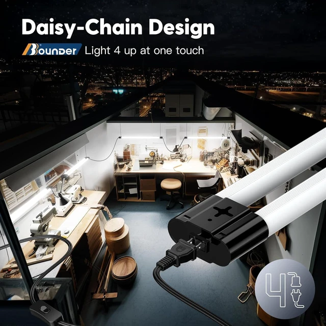 Alt view image 5 of 7 - BBOUNDER 4Pack 4FT LED Shop Light, 5000K, 40W=250W, Linkable for Garage