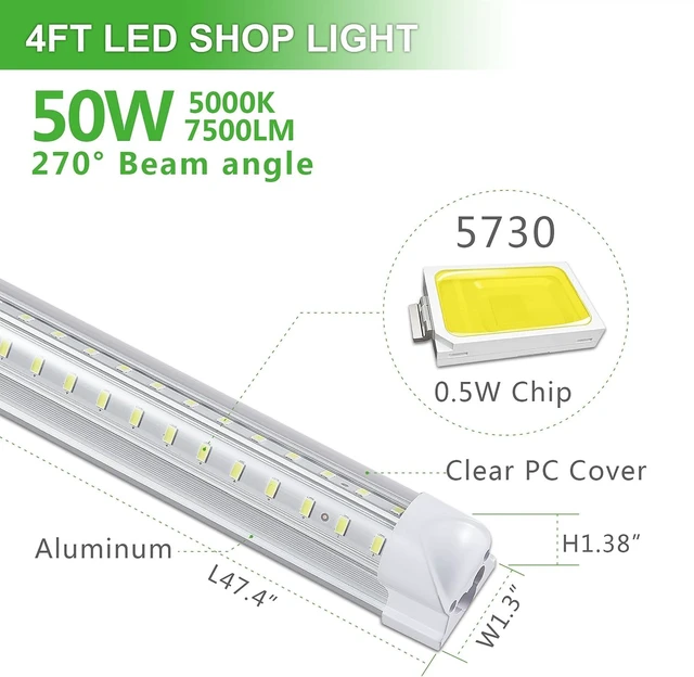 Alt view image 2 of 5 - Skymoatled 8Pack 4FT LED Shop Light Garage Lights,50W 5000K/Daylight White 7550LM,Hanging/Surface Mount,Plug and Play,Linkable LED Shop Lights,T8 4FT Tube Light for Warehouse Workshop Basement