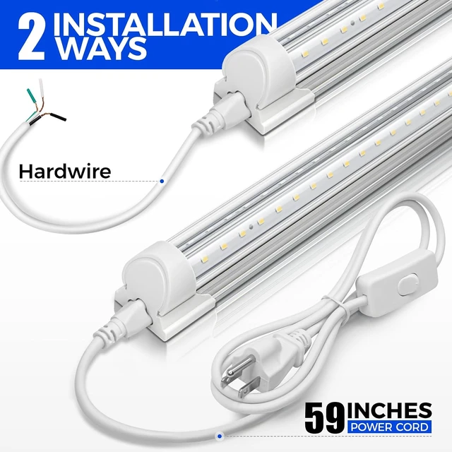 Alt view image 7 of 7 - Barrina T8 LED Shop Lights 4FT, 40W 5500LM 5000K, High Output, 2 Packs