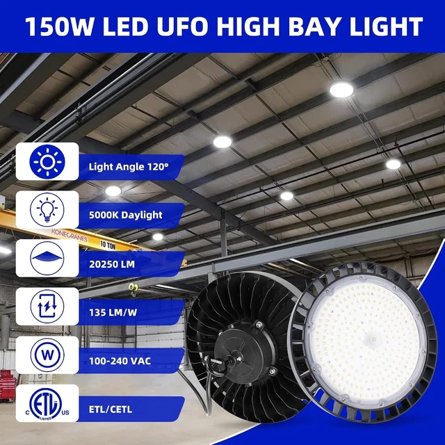 Alt view image 2 of 7 - hykolity UFO LED High Bay Light, 150W, 19500LM, 5000K Daylight, 130LM/W