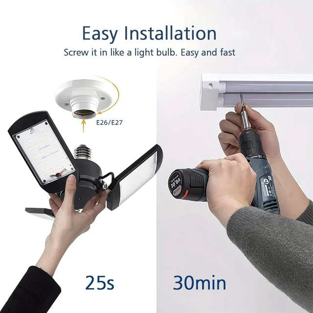 Alt view image 3 of 3 - Deformable LED Garage Lights - 4000 Lumen 6500K Daylight 40W, Three Leaf Garage Organization Ceiling Lighting, Pack of 2