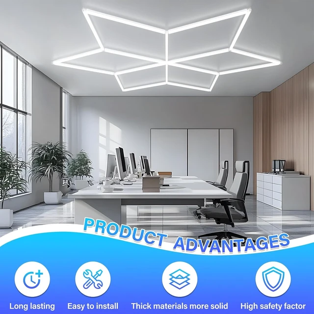 Alt view image 5 of 7 - Hexagon LED Lights - Super Bright 8910LM Hex Lights - 6500K Cool White Aluminum Garage Lighting for Workshop, Shop Lights, Home Gym, Basement, Studio & Warehouse