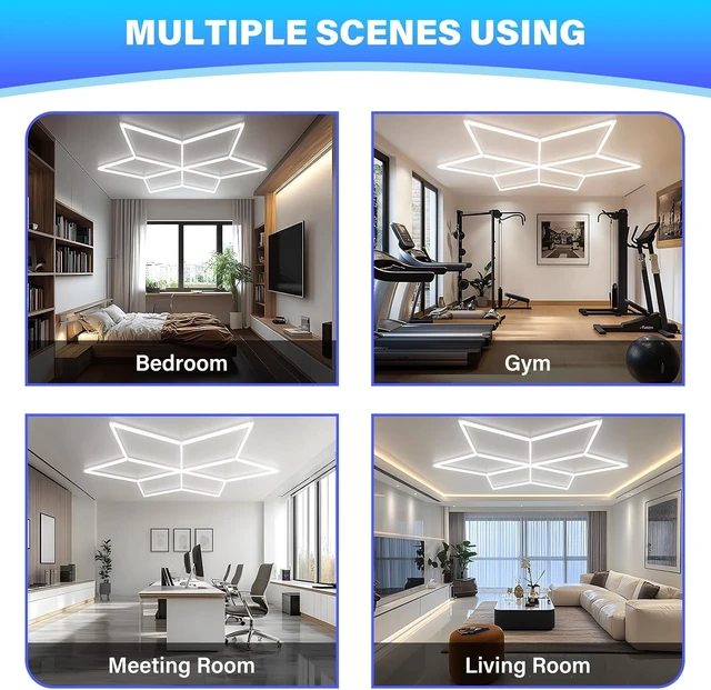 Alt view image 6 of 7 - Hexagon LED Lights - Super Bright 8910LM Hex Lights - 6500K Cool White Aluminum Garage Lighting for Workshop, Shop Lights, Home Gym, Basement, Studio & Warehouse