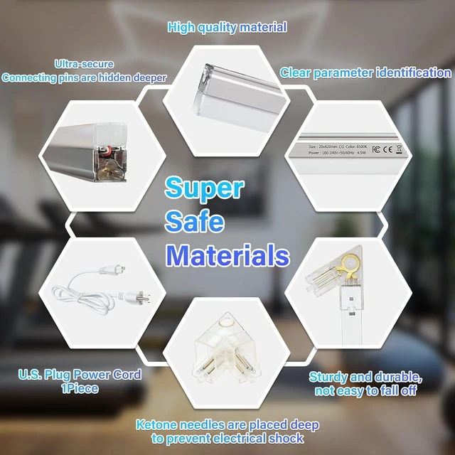 Alt view image 7 of 7 - Hexagon LED Lights - Super Bright 8910LM Hex Lights - 6500K Cool White Aluminum Garage Lighting for Workshop, Shop Lights, Home Gym, Basement, Studio & Warehouse