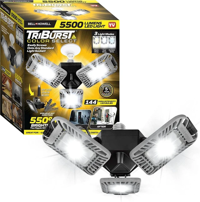 Main image of Bell+Howell Triburst Color Select LED Garage Light, 5500 Lumen 3000k/4500k/5500k LED Garage Ceiling Lights, Screw in LED Garage Lights, Bright LED Lights for Garage with 3 Mobile Panels As Seen on Tv