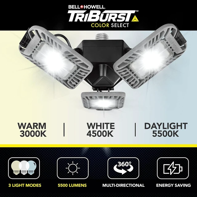 Alt view image 2 of 7 - Bell+Howell Triburst Color Select LED Garage Light, 5500 Lumen 3000k/4500k/5500k LED Garage Ceiling Lights, Screw in LED Garage Lights, Bright LED Lights for Garage with 3 Mobile Panels As Seen on Tv