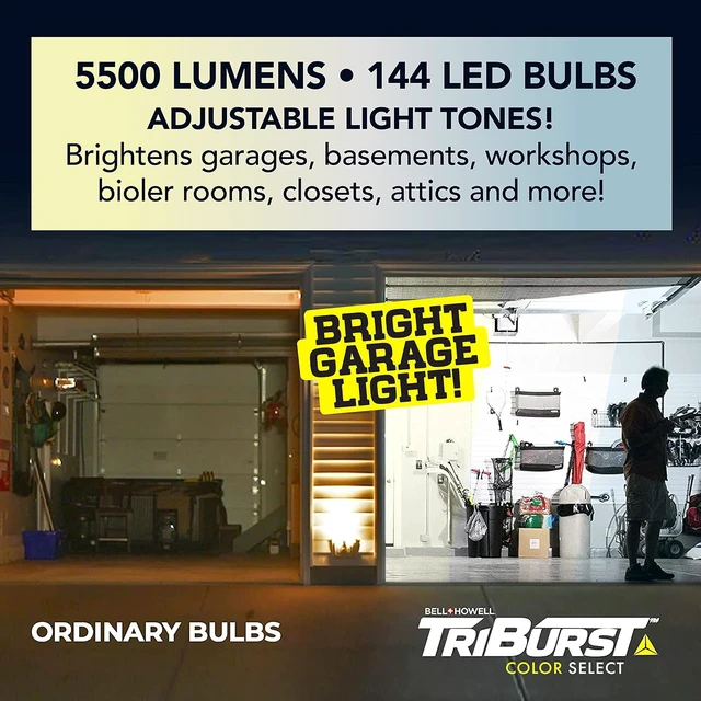 Alt view image 5 of 7 - Bell+Howell Triburst Color Select LED Garage Light, 5500 Lumen 3000k/4500k/5500k LED Garage Ceiling Lights, Screw in LED Garage Lights, Bright LED Lights for Garage with 3 Mobile Panels As Seen on Tv