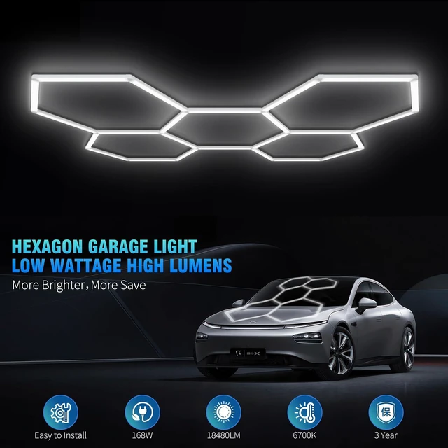 Alt view image 2 of 7 - 25-Pack Hexagon Garage Lights, 168W 21840LM LED Honeycomb Lights Ceiling