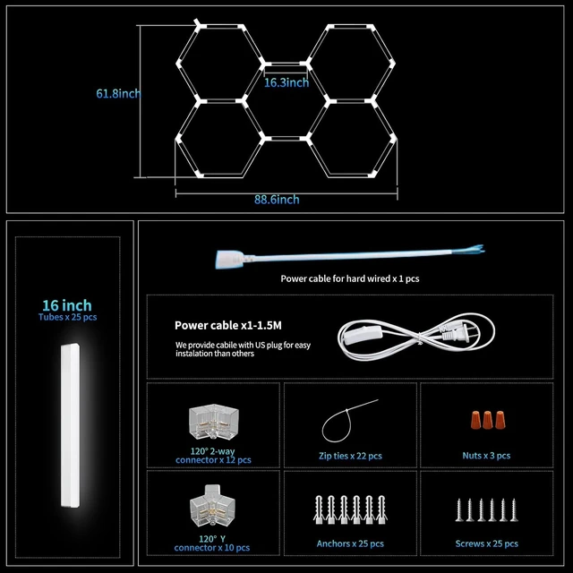 Alt view image 6 of 7 - 25-Pack Hexagon Garage Lights, 168W 21840LM LED Honeycomb Lights Ceiling