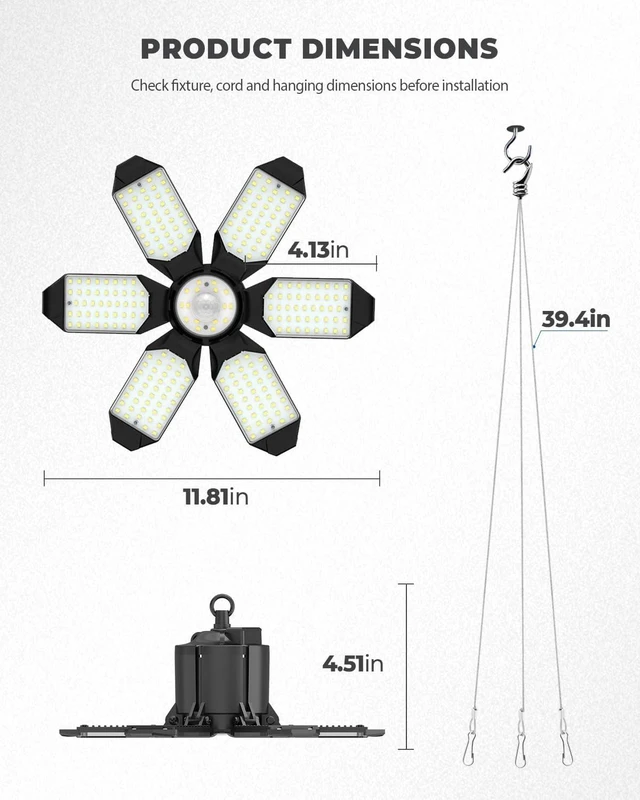 Alt view image 7 of 7 - Motion Sensor Garage Lights with Remote, 20000LM Plug-in Shop Lights